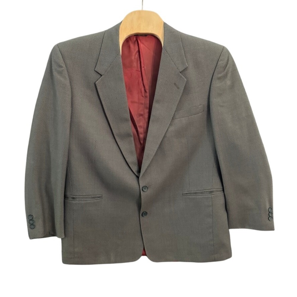 Adolfo Mens Grey Textured Blazer Sport Coat Red Lining Made in USA 2-Button